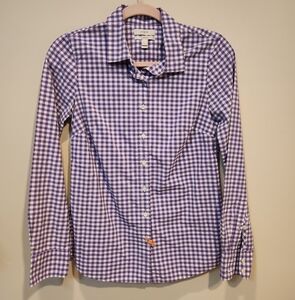 J. Crew 100 % Cotton Perfect Purple Checkered Button Down Shirt Size 0